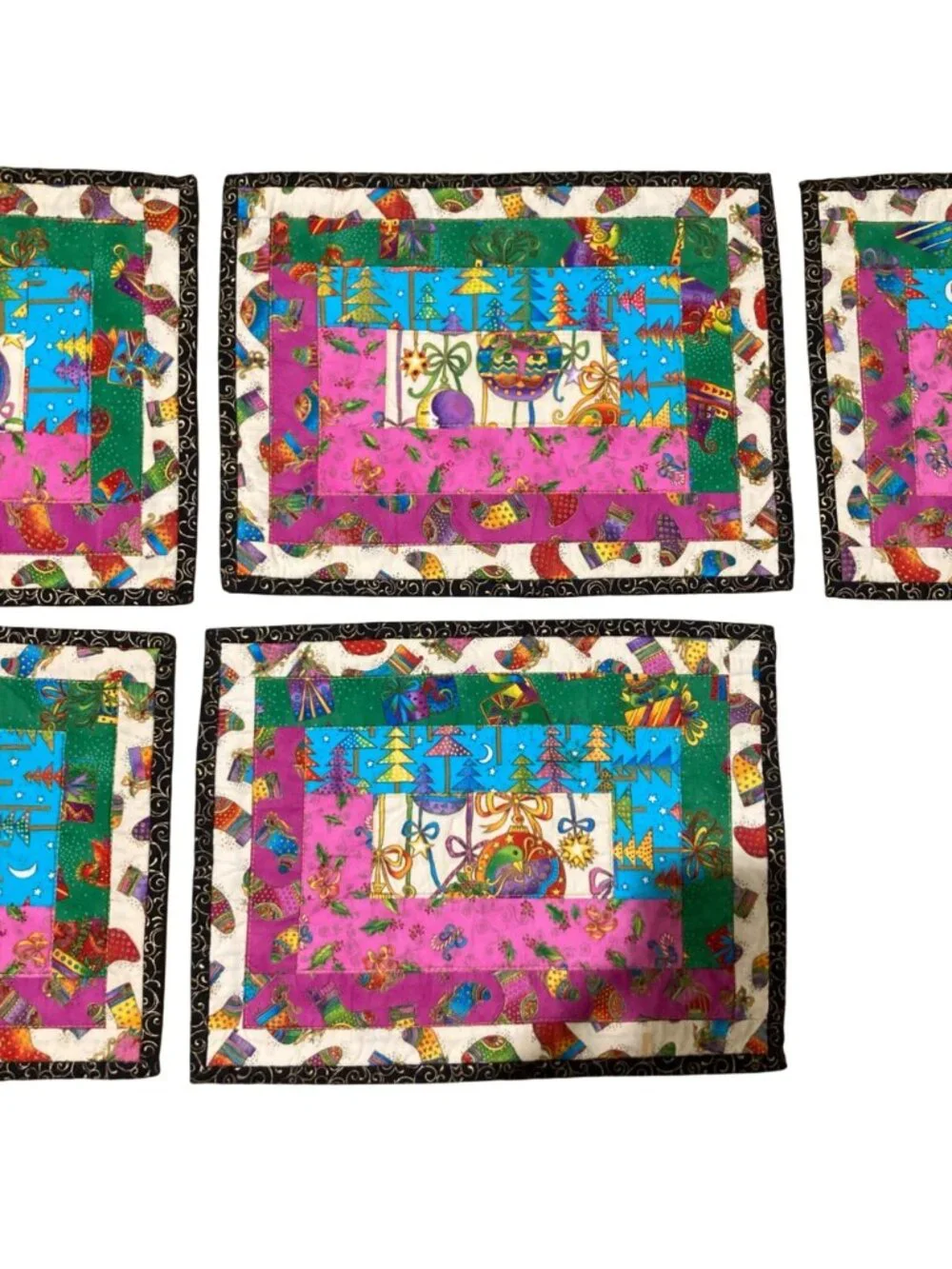 Vintage Christmas Laurel Burch Christmas Cats And Birds Quilted Placemats -7